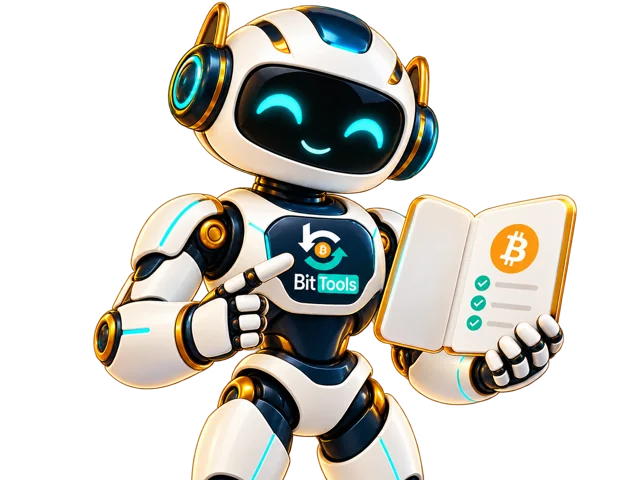 BitTools robot explaining a Bitcoin transaction guide