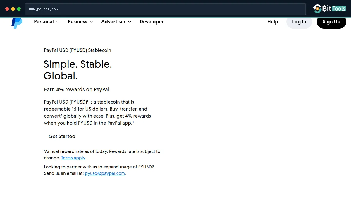 PayPal USD official website preview