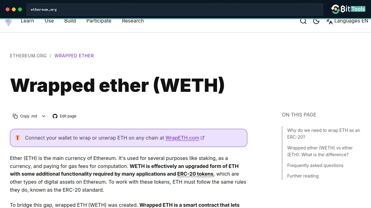 WETH official website preview